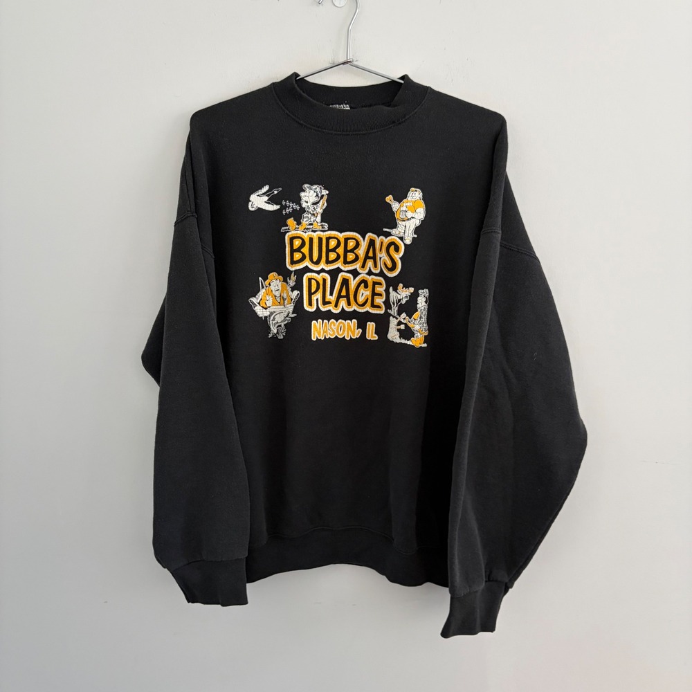 Vintage Fruit of the Loom Bubbas Place Nason IL Sweatshirt Black XL
